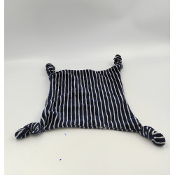 Doudou plat carré bleu marine rayé VERTBAUDET