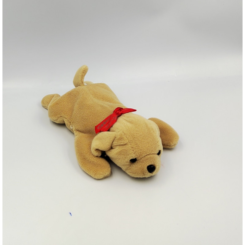 Doudou chien beige collier noeud rouge PLEIN NORD