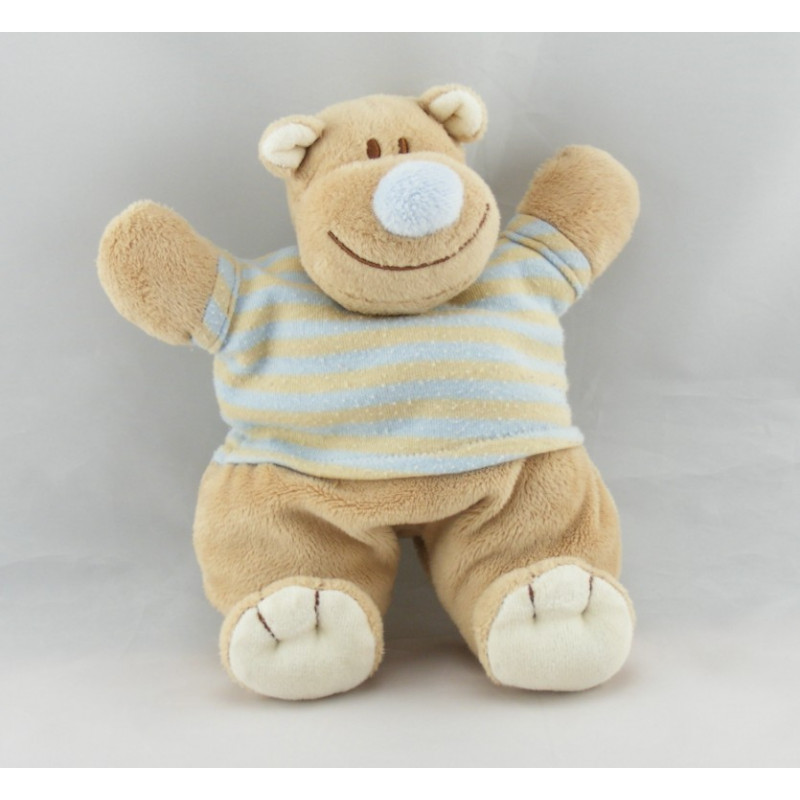 Doudou semi plat hippopotame beige rayé bleu KIABI