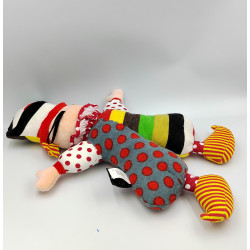 Doudou clown rouge jaune vert gris pois HISTOIRE D'OURS