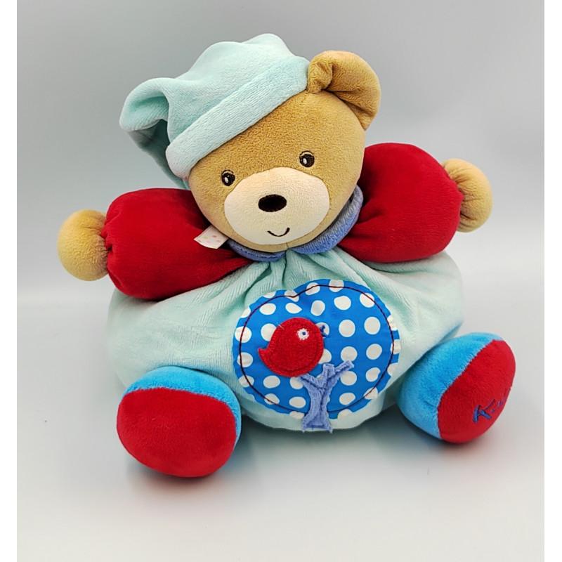 Doudou ours bleu rouge pois oiseau colors KALOO