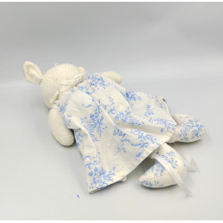 Doudou souris blanche robe fleurs bleues JACADI