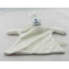 Doudou plat hochet lapin blanc bleu KIMBALOO