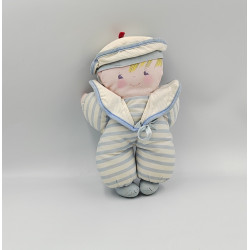 Doudou poupée marin blanc rayé bleu COROLLE