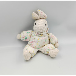 Doudou lapin blanc rose fleurs MINOUCHE