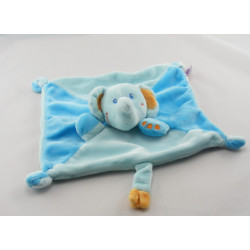 Doudou plat éléphant bleu orange POMMETTE