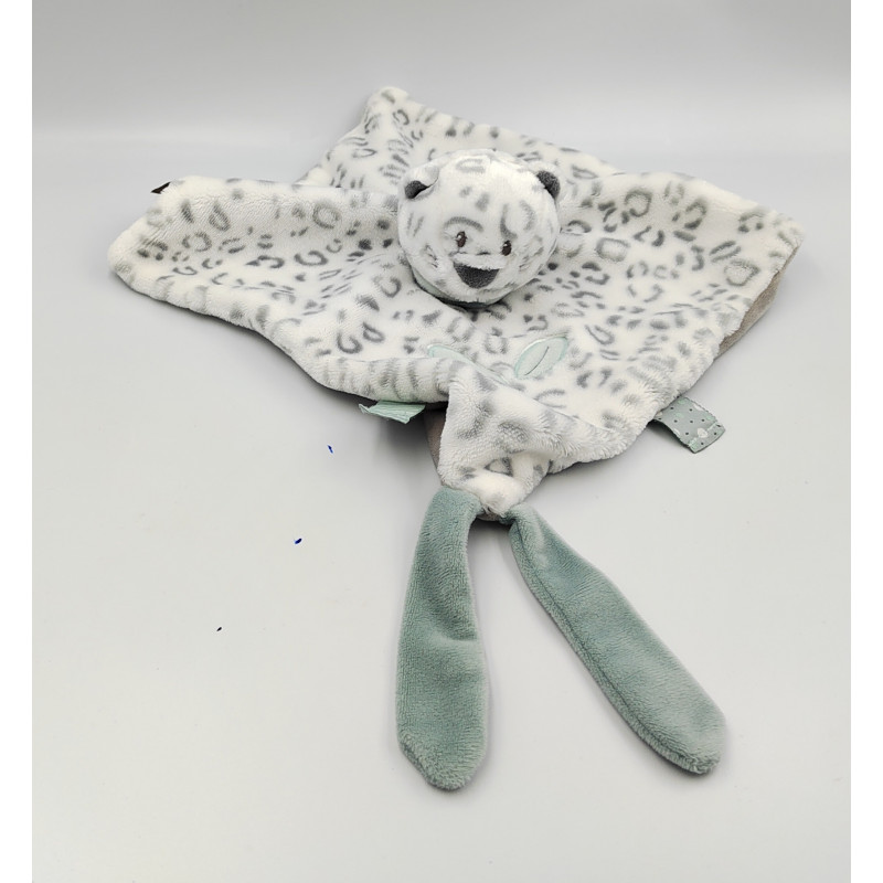 Doudou plat chat panthère blanc gris LEA NATTOU