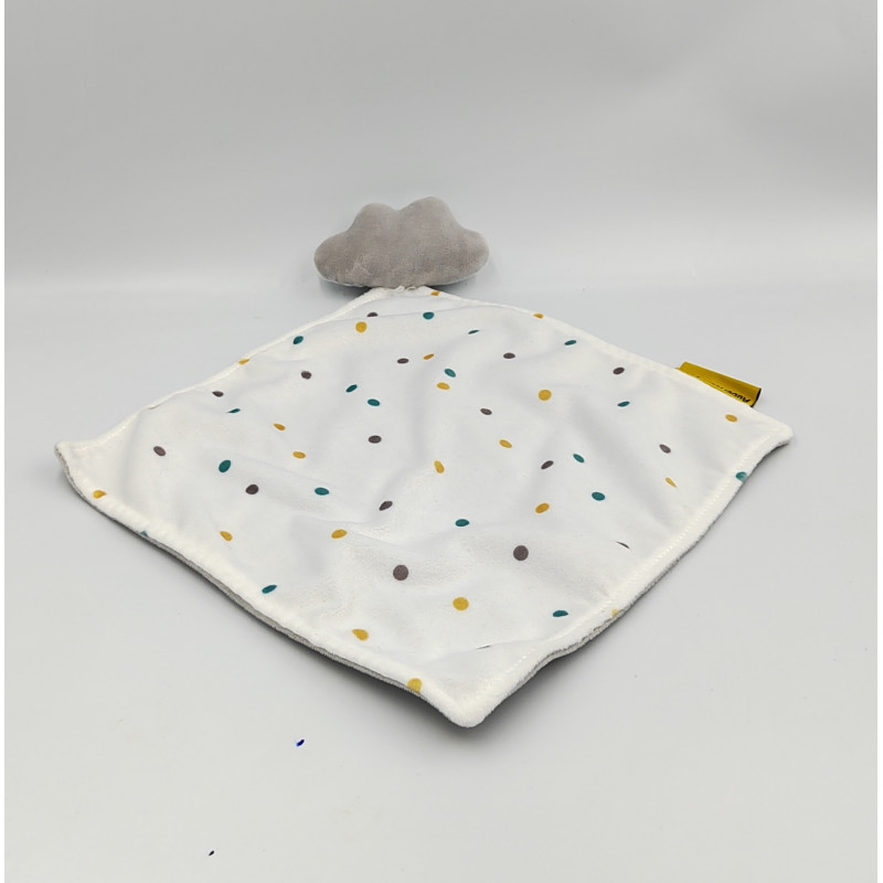 Doudou plat nuage blanc gris pois AUBERT