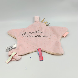 Doudou plat étoile rose beige je brille d'amour CAD