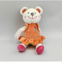 Doudou ours blanc orange rose pois NICOTOY