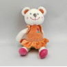 Doudou ours blanc orange rose pois NICOTOY