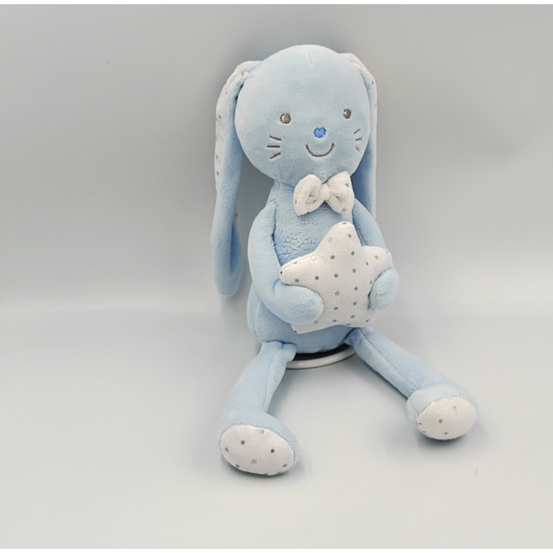 Doudou musical lapin bleu blanc étoiles TEX BABY