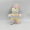 Ancien Doudou clown blanc bleu rose jaune rayé COROLLE