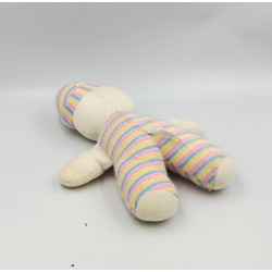 Ancien Doudou clown blanc bleu rose jaune rayé COROLLE