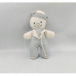 Ancien Doudou clown blanc bleu rayé marin COROLLE