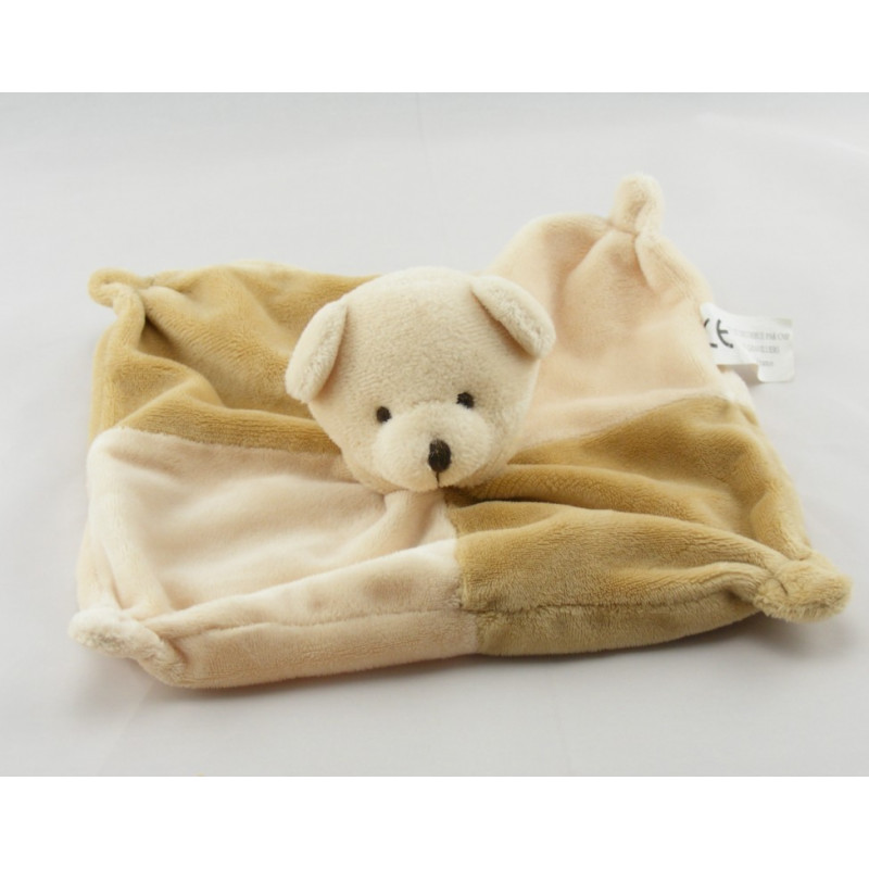 Doudou plat carré lapin beige marron CMP