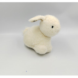Ancien doudou Peluche musical lapin blanc bleu fleurs CEDEJI