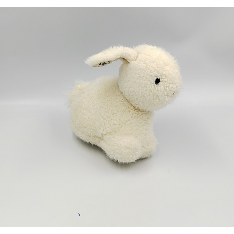 Ancien doudou Peluche musical lapin blanc bleu fleurs CEDEJI