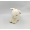 Ancien doudou Peluche musical lapin blanc bleu fleurs CEDEJI