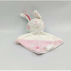Doudou plat lapin rose blanc étoiles SIPLEC