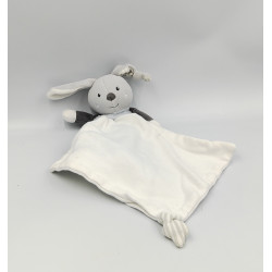 Doudou lapin gris bleu blanc mouchoir cajou SUCRE D'ORGE