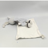 Doudou lapin gris bleu blanc mouchoir cajou SUCRE D'ORGE