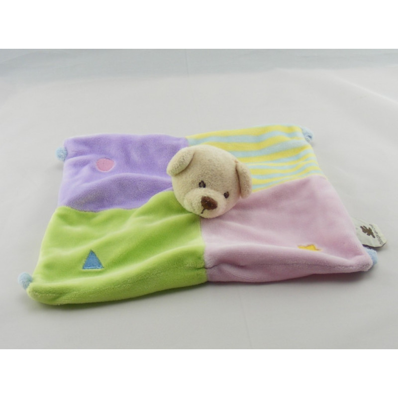 Doudou plat lapin rose bleu jaune formes CMP