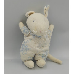 Doudou souris blanche fleurs bleues JACADI