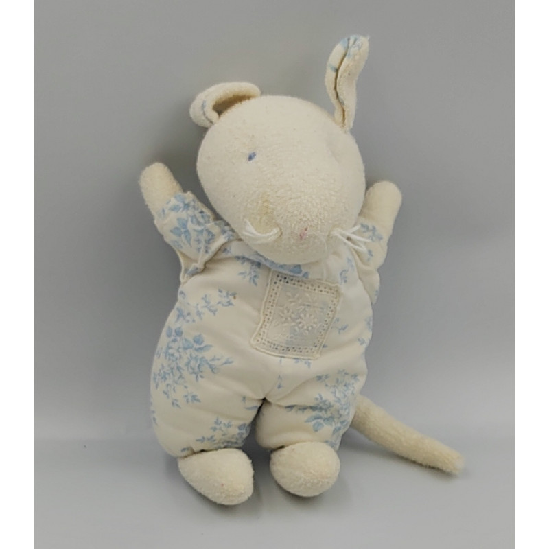 Doudou souris blanche fleurs bleues JACADI