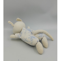 Doudou souris blanche fleurs bleues JACADI