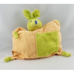 Doudou semi plat coussin lapin orange vert AIR FRANCE