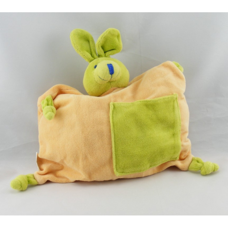 Doudou semi plat coussin lapin orange vert AIR FRANCE