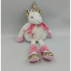 DOUDOU ET COMPAGNIE LICORNE ROSE BLANCHE DORÉ HAPPY