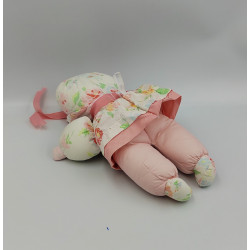 Ancien doudou poupée chiffon rose fleurs COROLLE