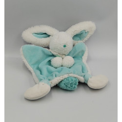 Doudou et Compagnie plat marionnette lapin bleu blanc Pompon
