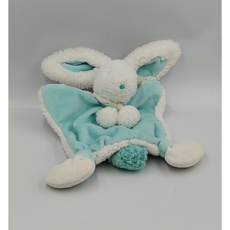 Doudou et Compagnie plat marionnette lapin bleu blanc Pompon