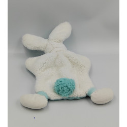 Doudou et Compagnie plat marionnette lapin bleu blanc Pompon