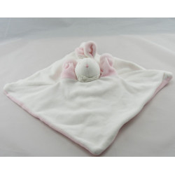 Doudou plat lapin blanc col rose MOULIN ROTY