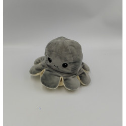 Doudou peluche réversible pieuvre gris blan