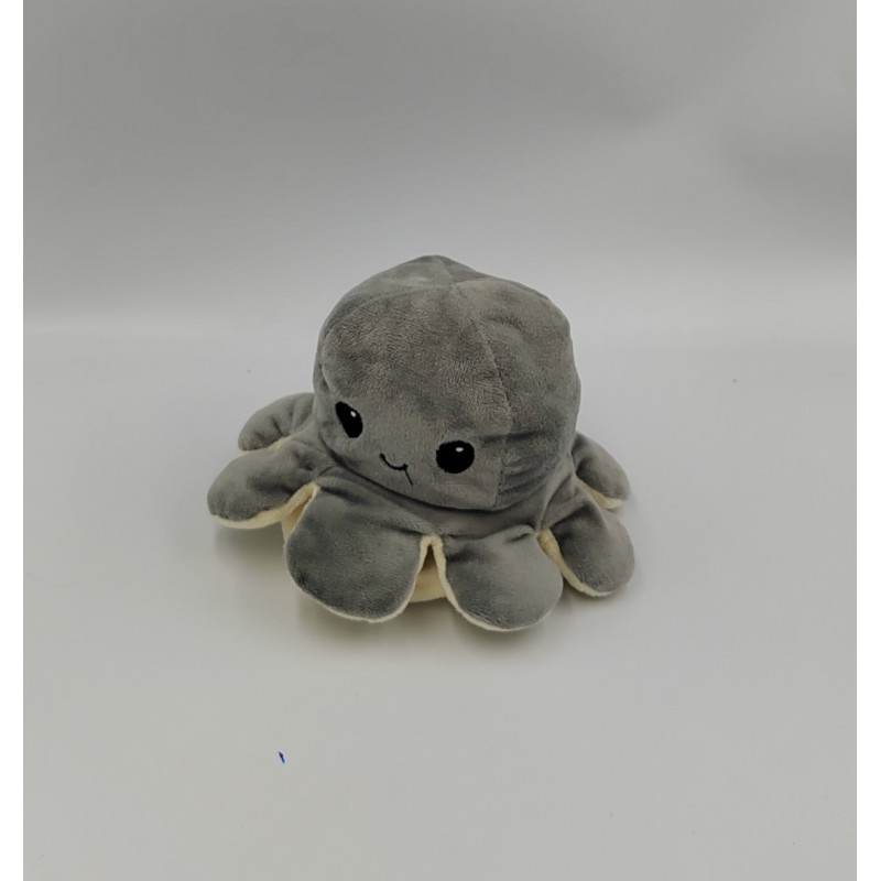 Doudou peluche réversible pieuvre gris blan
