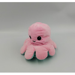 Doudou peluche réversible pieuvre rose bleu