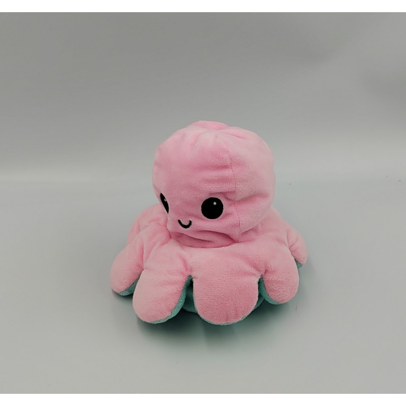 Doudou peluche réversible pieuvre rose bleu