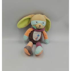 Doudou lapin beige blanc vert orange marron Les Masqués BABY NAT