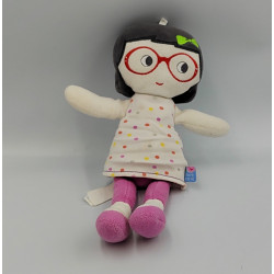 Doudou poupée blanche rose pois lunettes SUCRE D'ORGE