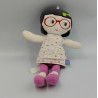 Doudou poupée blanche rose pois lunettes SUCRE D'ORGE