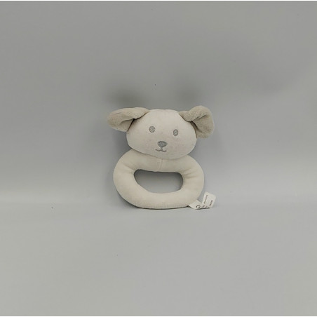 Doudou hochet chien blanc gris CARREFOUR