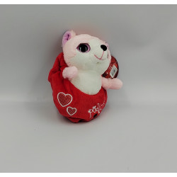 Doudou peluche raton écureuil rose blanc sac rouge PODLINGS
