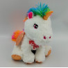 Peluche licorne blanche rose bleu vert arc en ciel FIZZY
