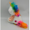 Peluche licorne blanche rose bleu vert arc en ciel FIZZY