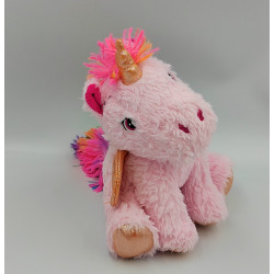 Peluche licorne rose bleu vert jaune arc en ciel FIZZY